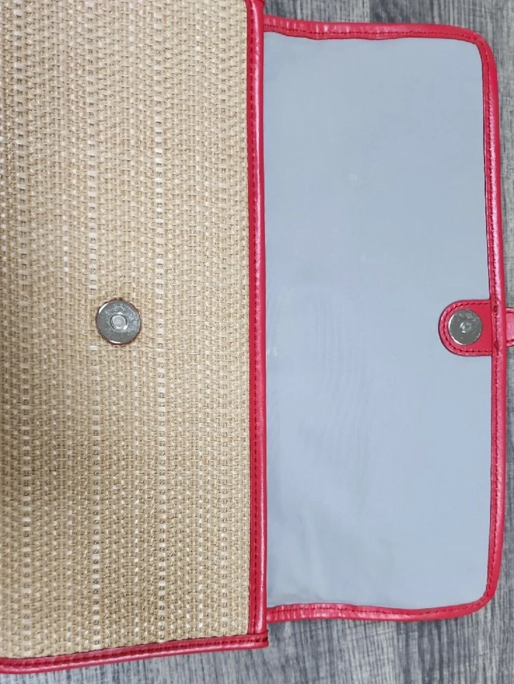 Cole Haan Woven Straw Clutch with Red Trim
